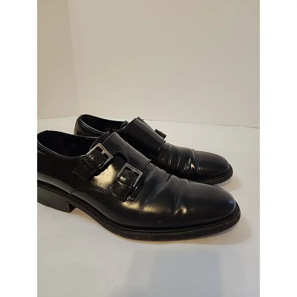 GUCCI Men’s Black Leather Double Monkstrap Oxfords Shoes Size 8.5 E Wide